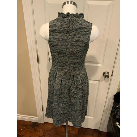 Ganni Speckled Gray Fit & Flare Dress w/ Ruffle Collar, Size Small - Picture 6 of 8